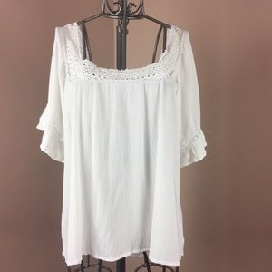 Maurices white boho square lace neckline top